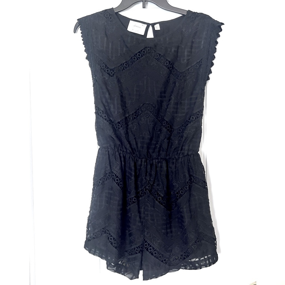 ANTHRO ELEVENSES BLACK LACE ROMPER XS BOHO FESTIVAL CROCHET